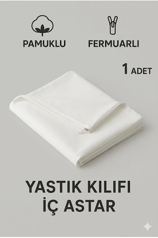 Pamuklu 1'li Fermuarlı İç Yastık Kılıfı Beyaz Renkli İç Astar Yastık İç Kılıfı 50x 70 Şilte Çok Renkli