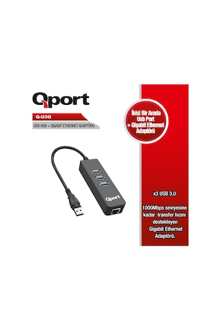 Qport 3Xusb 3.0 Çoklayıcı Gig. Ethernet Adaptör