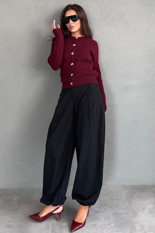 Madmext Bordo Bisiklet Yaka Örgü Desenli Kadın Hırka Mg2899