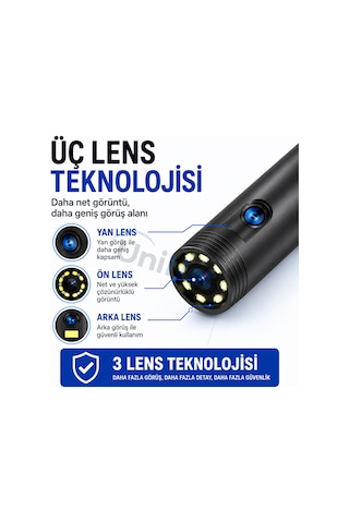 Uninet Iphone Için 10 Metre Wifi Özellikli 3 Kameralı Endoskop Yılan Kamera 1080p Hd