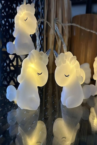 Dekoratif Çocuk Bebek Odası Led Işık 10 Adet Unicorn Şekill Pilli Led Işık Beyaz