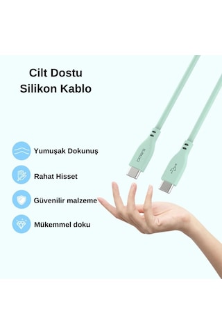 Omars OMCB011B 60W 3A Type-c To Type-c Silikon PD Hızlı Şarj Ve Data Kablosu Yeşil 1 M