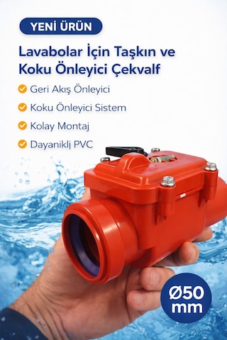 Lavabo Gideri İçin Ø50 Mm Pis Su Çekvalfi Koku Ve Taşkın Önleyici Pvc Gider Çekvalf