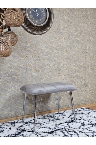 Zafir Metal Krom Tel Ayaklı 60 Cm Puf Bench - Puf - Bench - Oturak - Mutfak Oturağı - Antre Oturağı Gri