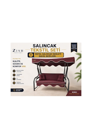 Zishtekstil Keten Kumaş Süngerli Gölgelikli 2 Kişilik Salıncak Minderi 8 Cm Bordo