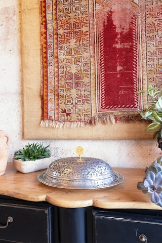 Bakır Sunumluk Kapaklı Oyma Nakışlı 35 CM Mat Kalay Renk