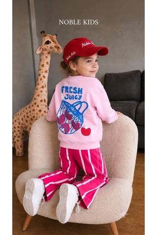 Superbaby Noble Kids Pembe "fresh & Juicy" Baskılı 3 İplik Şardonsuz Rahat Kesim Çocuk Takımı