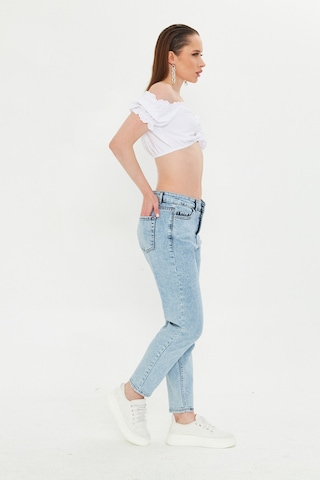 Kutaf Kar Yıkama Açık Mavi Slim Fit Mom Jean Açık Mavi