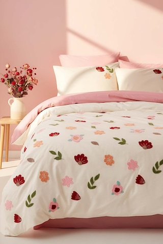 Puff Nakışlı Blossom Somon Çift Kişilik %100 Pamuklu Nevresim Takımı - 6 Parça Çeyiz Seti Çok Renkli