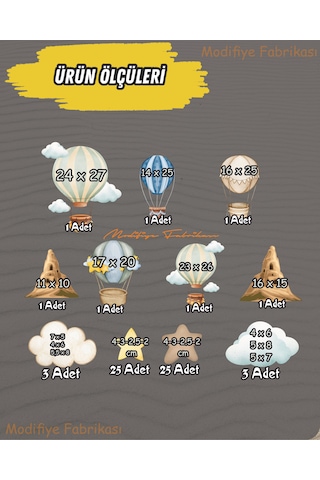 Uv Baskılı Kapadokya Sıcak Hava Balonları Duvar Sticker Seti Siyah