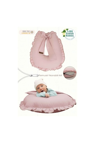 Mordesign Fırfırlı Emzirme Yastığı, Bebek Destek Minderi, Hamile Yastığı, Pamuk Kumaş, Ruffle Seri, Pudra Zg10201