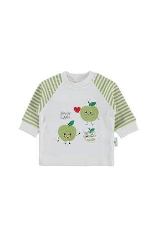 Nova Baby Yeşil Ema Kokulu Renglan Kol 1-9 Ay Sweatshirt - Ekru