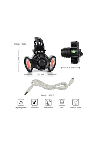 Ximistore9 Parlak T6 Led Bisiklet Farı, Şarj Edilebilir, 4 Modlu, Zoom Özellikli, Kask Ve Gidon İçin Uygun Siyah