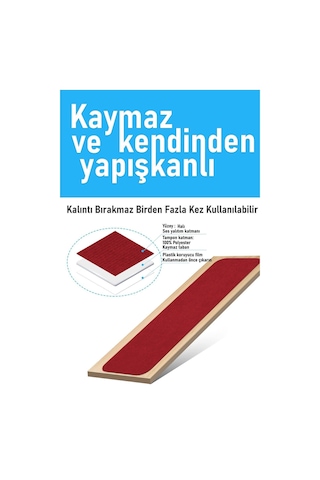 Halifleks Yapışkan Tabanlı Merdiven Basamak Paspası Rip Halı Kaymaz Tabanlı - Bordo