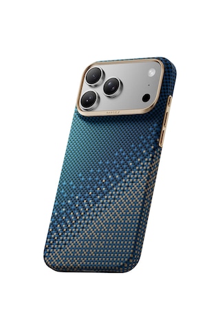 Apple iPhone Uyumlu 18 Pro Kılıf M-safe Şarj Özellikli Raptic Aramid Skin Serenity Serisi Karbon Kapak Lacivert