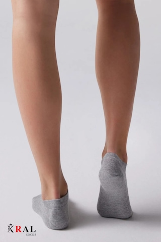 Kral Socks Unisex Düz Desen 3 Çift Pamuklu Terletmez Yazlık Görünmez Çorap Gri