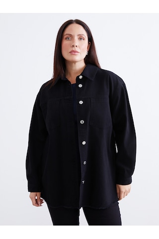 Lcwaıkıkı Classic Siyah Gömlek Yaka Oversize Kadın Jean Ceket