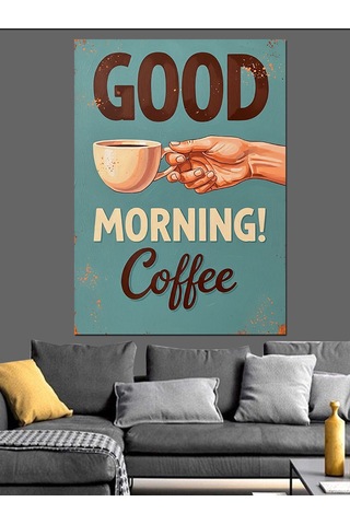 Ahşap Tablo Günaydın Kahve Yazısı Posteri