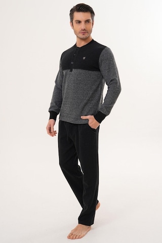 Mecit Pijama Mecit 2999 Gri-siyah Selanik Kumaş Kışlık Erkek Pijama Takımı Gri