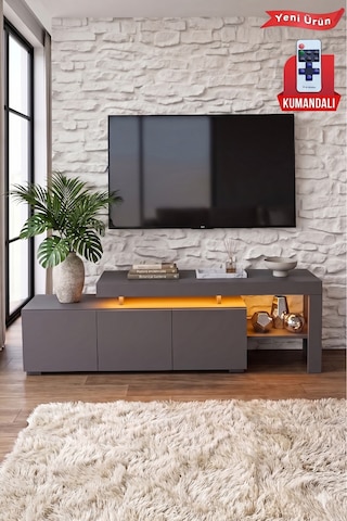 Luma Led Işıklı Tv Ünitesi 160 Cm - Modern Tv Sehpası Antrasit