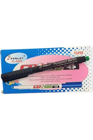Fenlot Siyah Asetat Permanent Cd Kalemi Medium Uçlu 1 Kutu/12 Adet