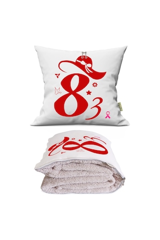 8 Mart Kadınlar Günü Hediyesi Tv Battaniyeli Opsiyonel Dekoratif Kırlent Yastık Hediye Paketi-Hediye Paketi