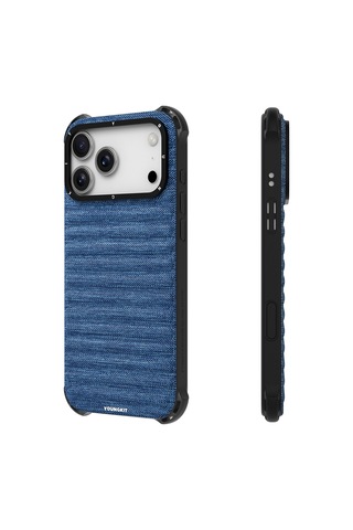 Apple Uyumlu iPhone 17 Pro Max Kılıf M-safe Şarj Özellikli Youngkit Canvas Serisi Kapak Mavi Mavi