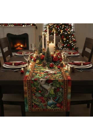 Yılbaşı Temalı Dijital Baskılı Runner Örtüsü Christmas 40x140 Cm Yılbası1