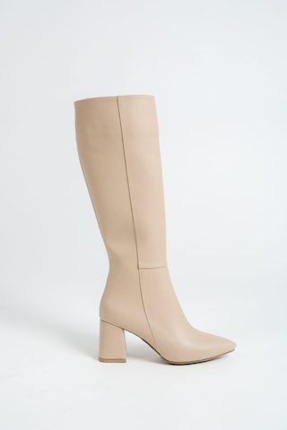 Mubiano Mbzfr5012d-n Kadın Nude Fermuarlı Sivri Burun 6 Cm Blok Topuklu Uzun Çizme Nude