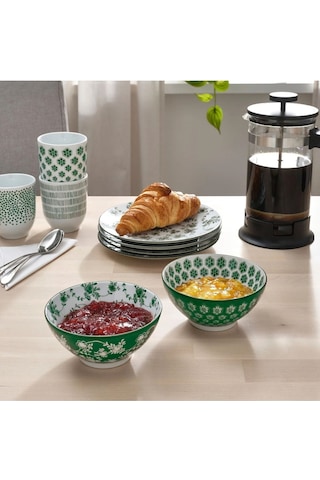 4 Adet Yeşil Desenli Modern Tasarım Çerezlik Porselen Kase 12 Cm yeşil