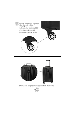 Orta Boy %100 Polikarbon Valiz Siyah 1810