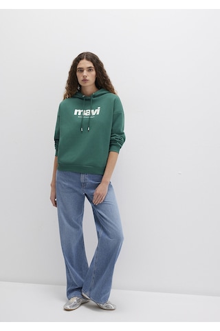 Mavi - Mavi Logo Baskılı Yeşil Kapüşonlu Sweatshirt 168334-71874 Yeşil