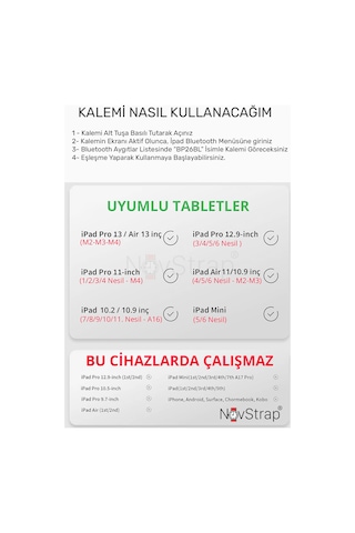 Novstrap Apple Uyumlu iPad 11. Nesil A16 / 10. Nesil 10.9 İnç İle Bluetooth Dokunmatik Tablet Kalemi Bp26bl Pil Ekranlı Kısayol Tuşlu Stylus Pencil