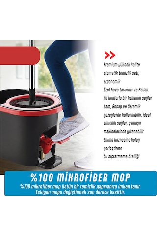 Grimorlife Turbo Pedallı Mop Temizlik Seti Kova Paspas 16 Lt