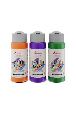 Red Rose Turuncu-mor-yeşil Akrilik Boya 3'lü Set 3 x 60 ML