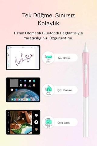 Metapen Apple Uyumlu iPad Air 11 İle Uyumlu Profesyonel Avuç İçi Red Ve Eğim Duyarlı Bluetoothlu Tablet Kalemi Beyaz