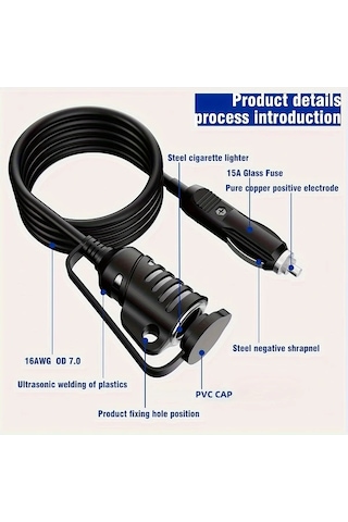 Boatshop1 Tr-29 Araba Uzatma Kablosu 16awg 36m 12ft Erkek Dişe Çıkış Füze Led Işık Şarj Cihazları Lastik Pompaları İçin Kırmızı Siyah Çizgili Dayanıklı İzolasyon