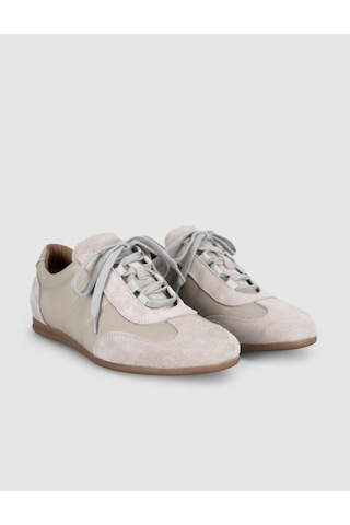 Krem Hakiki Deri Kadın Sneaker Ayakkabı