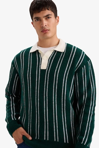 Defacto Relax Fit Polo Yaka Çizgili Triko Kazak E8400ax25wngn919 Yeşil-gn919