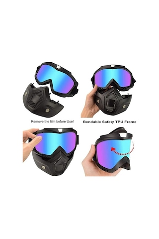 Trendooze Yüz Maske Motosiklet Kaskı, Renkli Lensli Koruyucu Gözlük