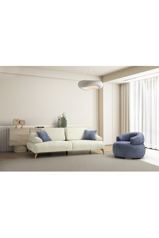 Arti Ahşap Ayaklı Beyaz 3 Lü Kanepe Beyaz