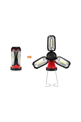 Şarjlı Katlanabilir 3 Xcob Led + 3w Led Çok Fonksiyonlu Kamp Feneri P-8801 Çok Renkli