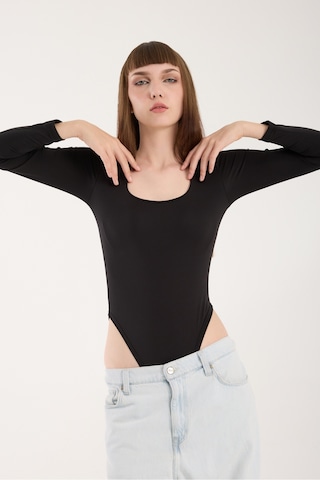 Gugus Kadın Kare Yaka Uzun Kollu Çıtçıtlı/zıbın Body Siyah