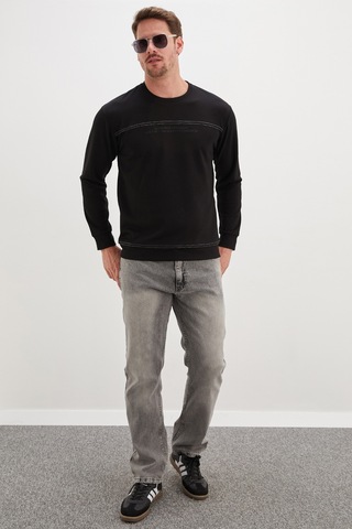 Fullamoda Yazı Baskılı Çimalı Bisiklet Yaka Modal Sweatshirt Siyah