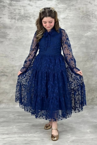 Dantel Yapraklı Kız Çocuk Uzun Abiye Elbise 11 - 14 Yaş 001