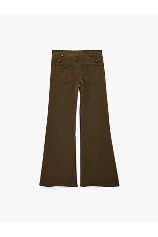 Koton Pamuklu Düşük Bel Dar Kesim İspanyol Paça Cepli Denim Pantolon - Flare Jeans K.haki 7wal40027mw
