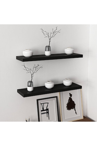 Minar Gizli Tutuculu 2'li Duvar Rafı 80 Cm - M.siyah