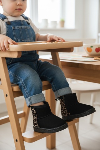 Ayakmod Siyah Leopar İçi Kürklü Fermuarlı Bebek Bot 1212 B Siyah