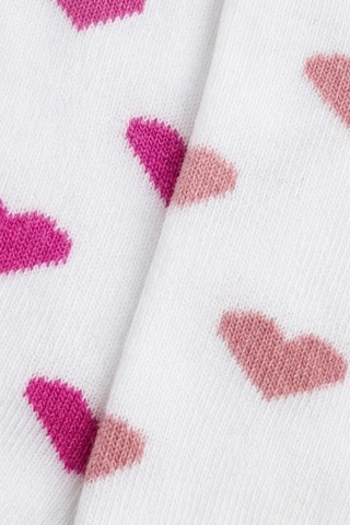 Cocole Socks Kız Bebek Patik Çorabı 2 Li Set Pamuklu Beyaz Zemin Üzeri Fuşya & Gül Kurusu Kalp Desen Çok Renkli