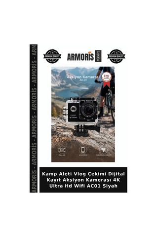 Kamp Aleti Vlog Çekimi Dijital Kayıt Aksiyon Kamerası 4k Ultra Hd Wifi Ac01 Siyah